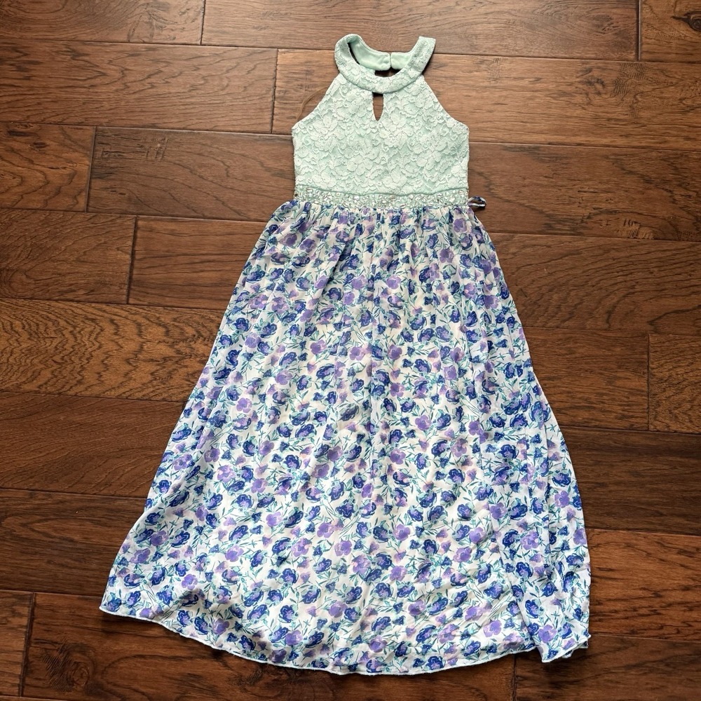 Speechless Halter Dress Lace Chiffon Floral Rhinestone Special Occasion Size 10